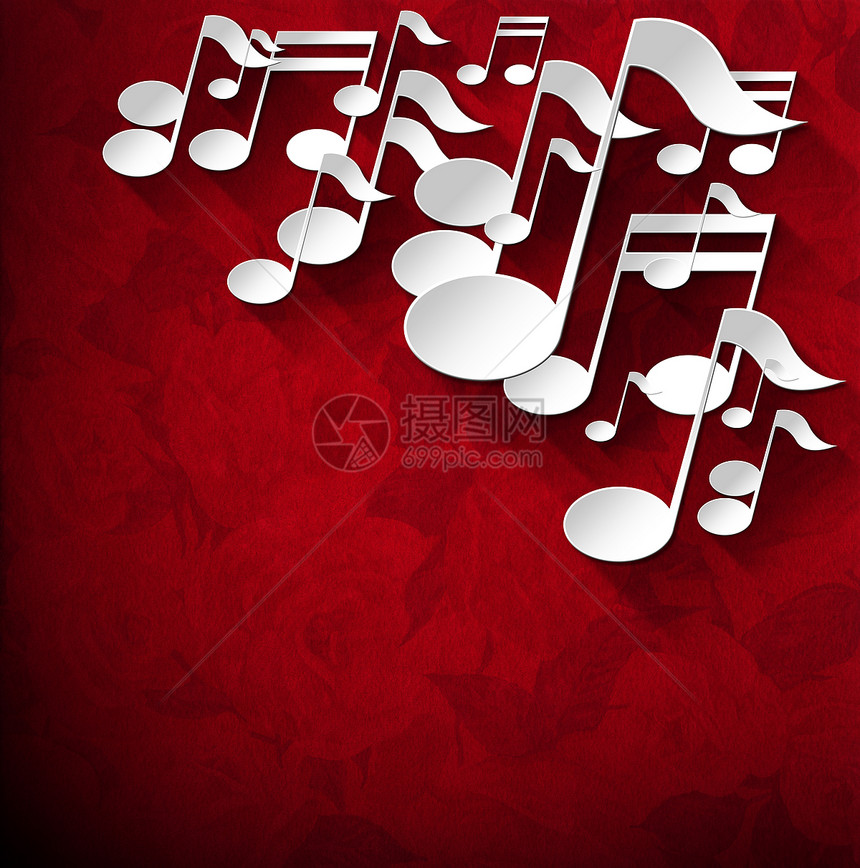 音乐笔记背景 - 红色天鹅绒玫瑰图片