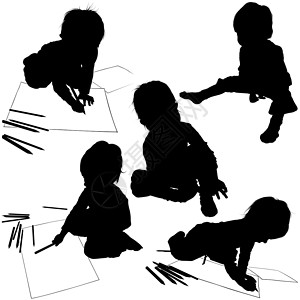 剪影剪贴画带铅笔的婴儿插画
