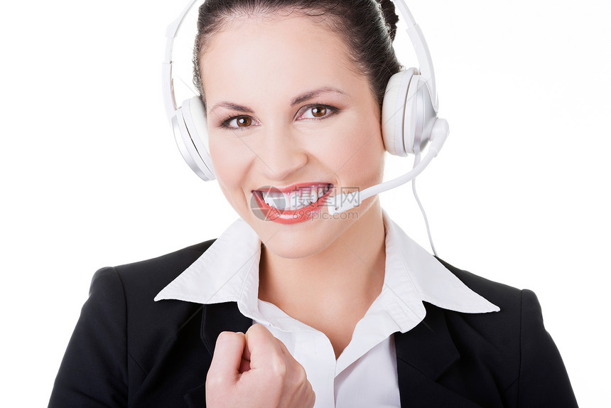 有耳机的女商务人士客户技术成人顾问工作咨询办公室商业中心帮助图片