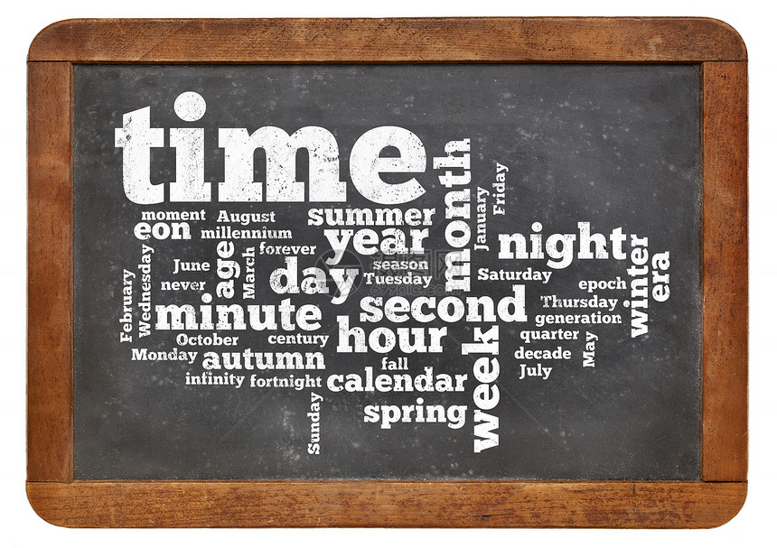 时间和日历单词云单元粉笔小时黑板石板季节黑色屏幕教育图片