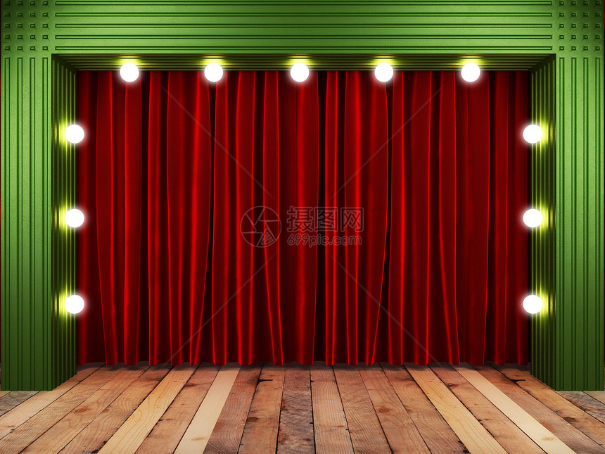 舞台上的红布幕奢华娱乐仪式织物马戏团展示风格宣传天鹅绒装饰图片
