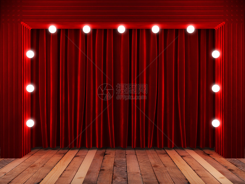 舞台上的红布幕画廊天鹅绒歌剧衣服奖项装潢皇家风格奢华宣传图片