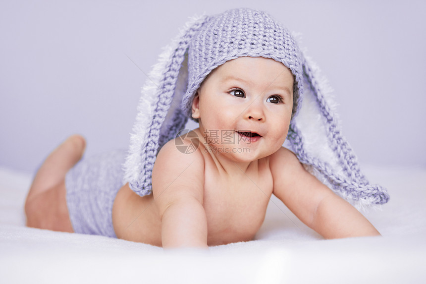 婴儿宝宝戏服男生帽子耳朵孩子手工童年灰色毯子兔子图片