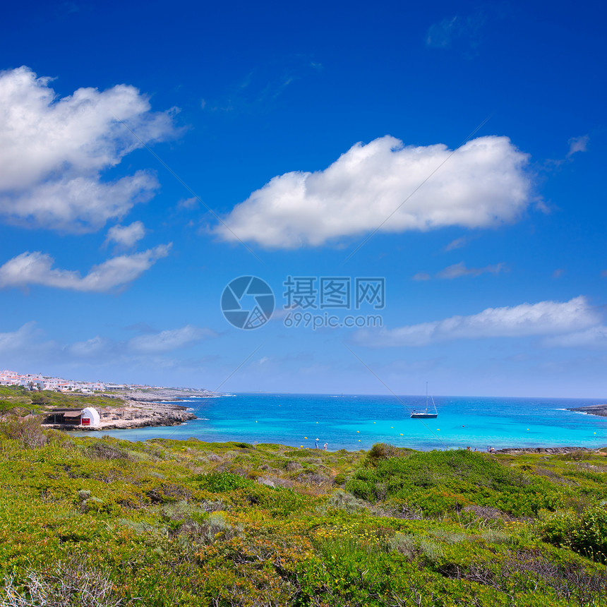 比尼贝奎尔韦尔村Menorca的比尼贝卡海滩波浪海景海岸线村庄蓝色旅行天空岩石地标海洋图片