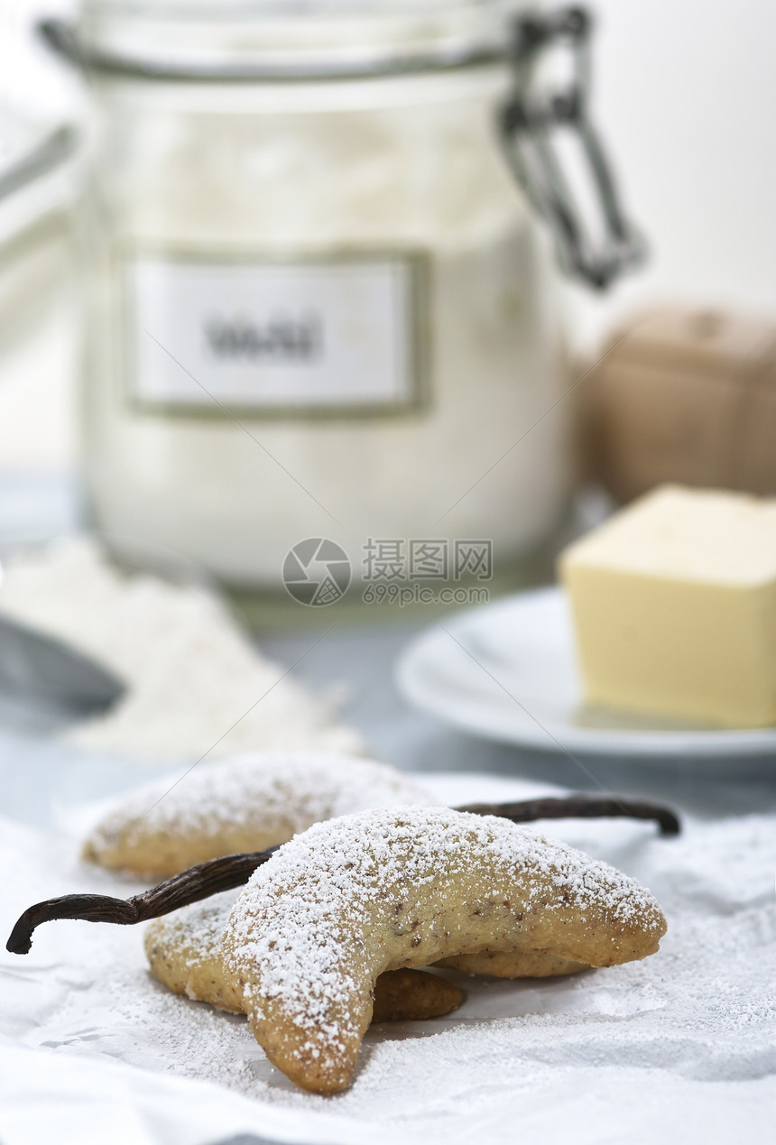 香草羊角面包面粉时间糕点角面包饼干黄油粉状图片