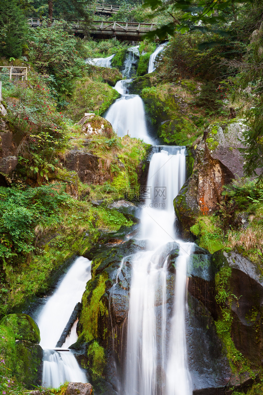 特里贝堡瀑布游客地标岩石瀑布峡谷石头风景叶子黑森林运动图片