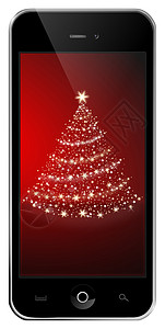 带圣诞树的移动电话;背景图片