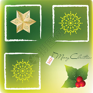 圣诞卡正方形绿色销售星星雪花背景图片