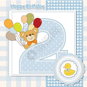 两周年纪念日问候语数字婴儿女孩插图派对气球艺术明信片乐趣背景图片