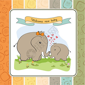 婴儿耳朵婴儿大象及其母亲的婴儿淋浴卡母性感情涂鸦喜悦野生动物妈妈新生动物家庭插图插画