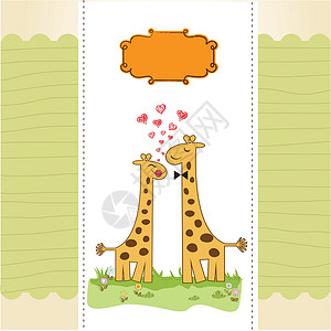 情侣长颈鹿有趣的长颈鹿情侣相爱野生动物明信片友谊插图快乐乐趣正方形卡片横幅情人插画