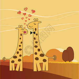情侣长颈鹿有趣的长颈鹿情侣相爱乐趣友谊正方形横幅标语海报男性明信片情人动物插画