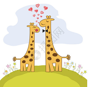 情侣长颈鹿有趣的长颈鹿情侣相爱正方形男性卡片乐趣女性夫妻动物情人友谊明信片插画