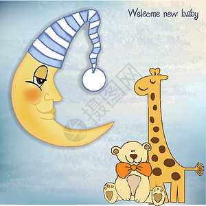 婴儿欢迎问候卡孩子插图生日新生婴儿月亮新生男生女孩绘画幸福背景图片