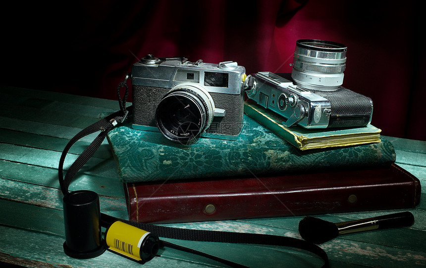 古旧相片专辑 静物生活 的摄像头背景艺术金属相机静物复古电影工具照片镜片图片