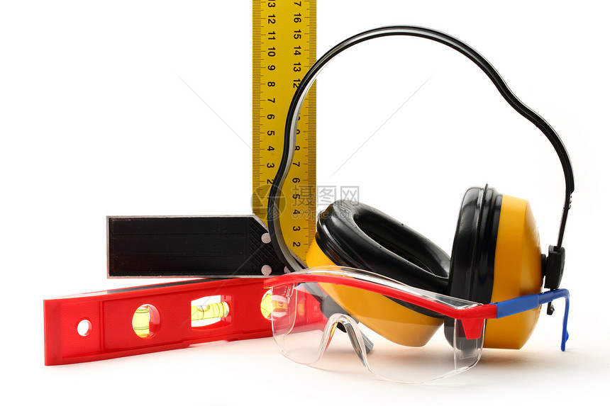 角标尺 平衡水平 护目镜和耳听器图片