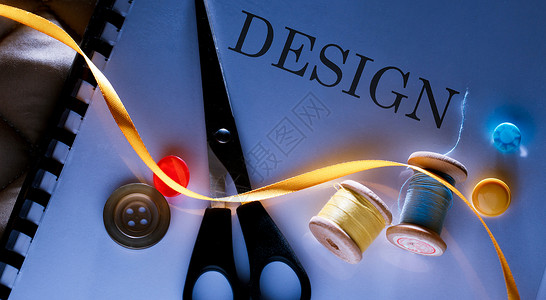 带有线型波宾 剪刀和按钮的设计项目构想高清图片