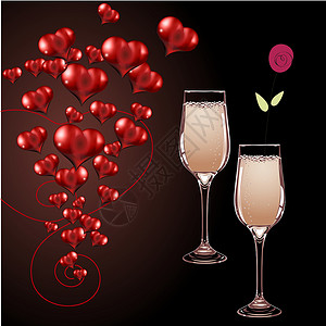 水晶杯素材香槟和心脏矢量杯插画