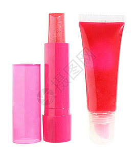 唇膏和口红唇彩管子粉色化妆品红色背景图片