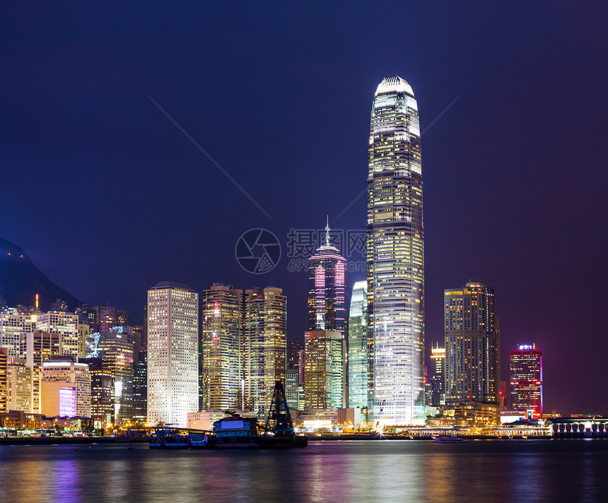 香港市夜天线地标日落景观建筑办公室玻璃市中心天空天际旅游图片