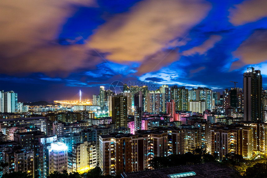 香港市晚上住房居所建筑天际民众景观房屋人口市中心住宅图片