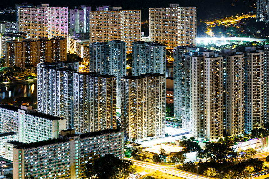 香港之夜鸟瞰图住房城市房屋人口公寓民众景观市中心住宅图片