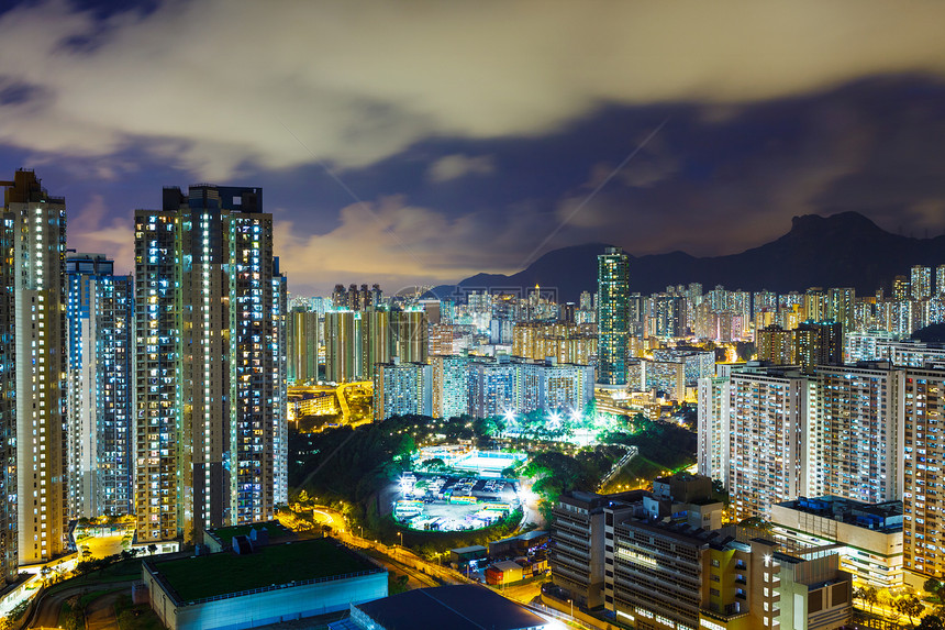 夜里香港市风景天空办公室城市建筑公寓建筑学景观金融商业天际图片
