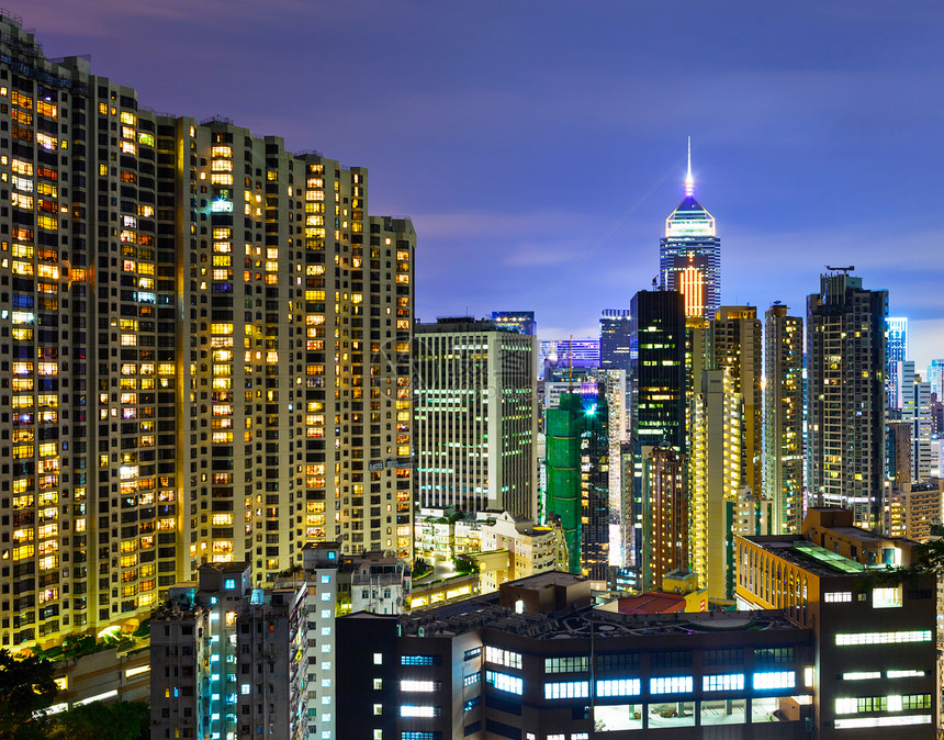 香港市晚上摩天大楼天际办公室天空城市游客市中心建筑反射玻璃图片