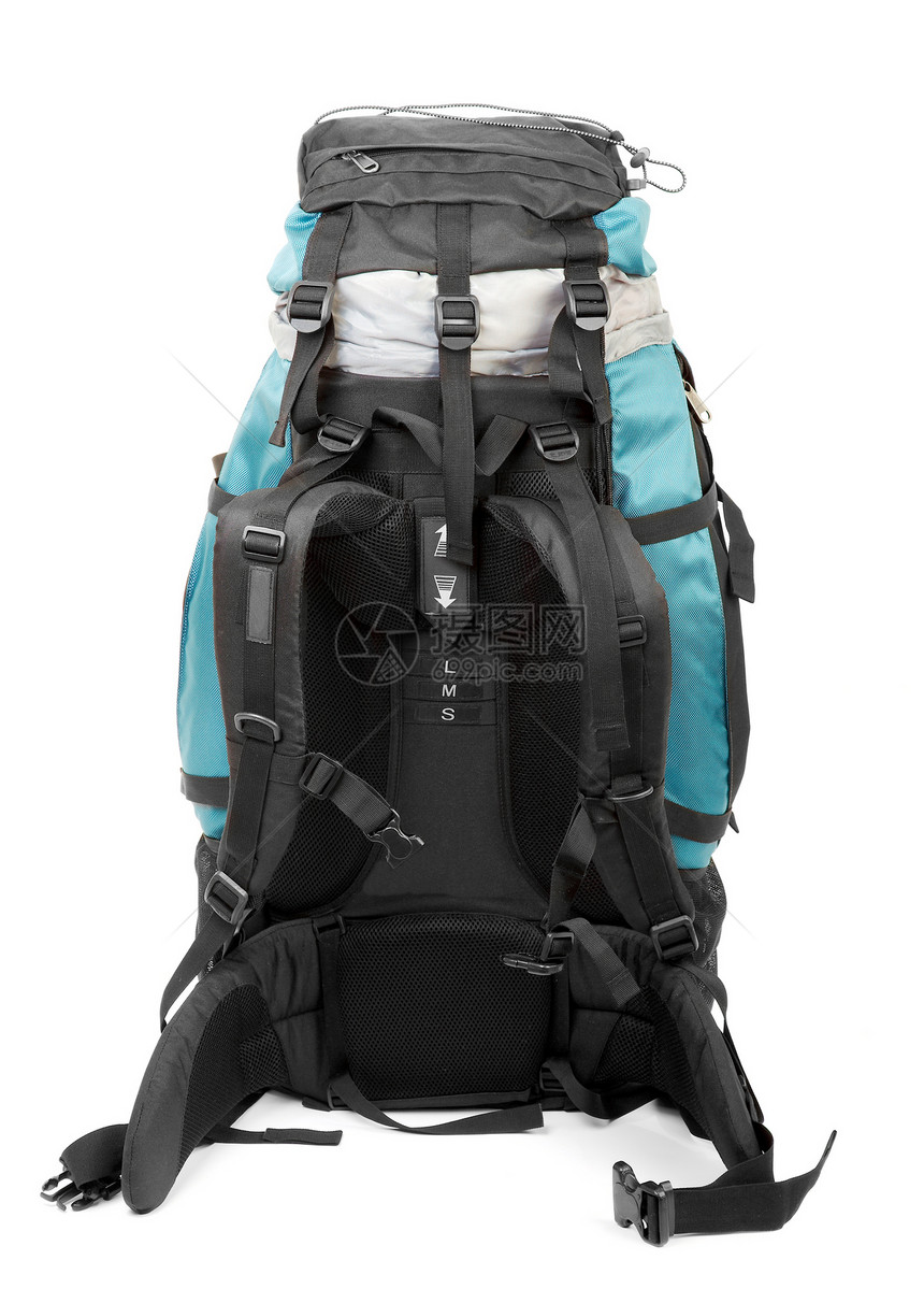背包闲暇登山冒险行李解雇远足运动白色蓝色旅行图片