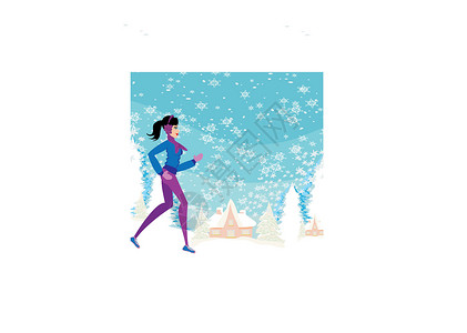 冬天跑步的弱小女孩围巾闲暇脂肪女孩享受身体福利手套肌肉耳罩设计图片