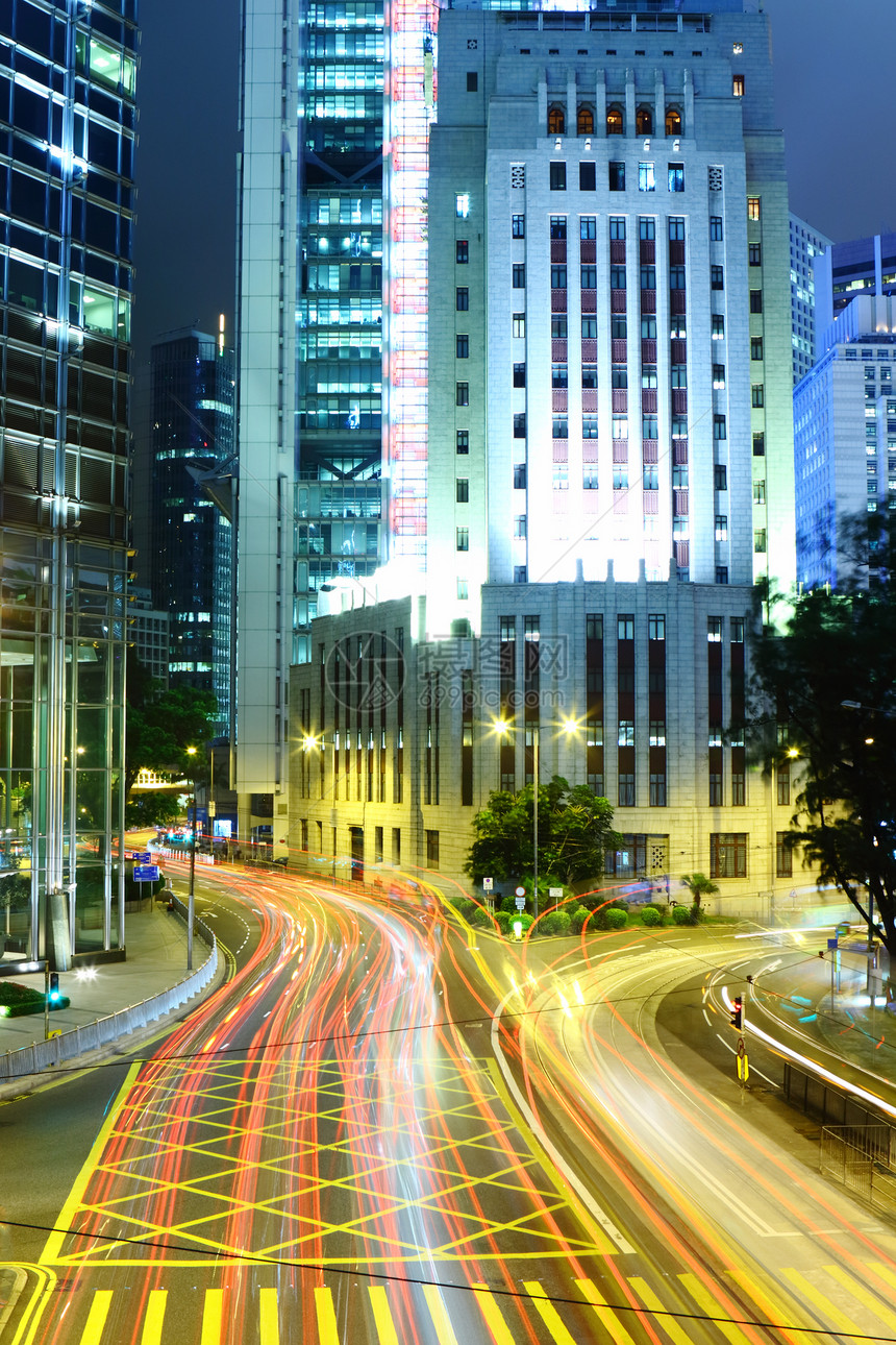 晚上在香港市的交通路线办公室企业地标公司天空城市商业景观踪迹天际图片