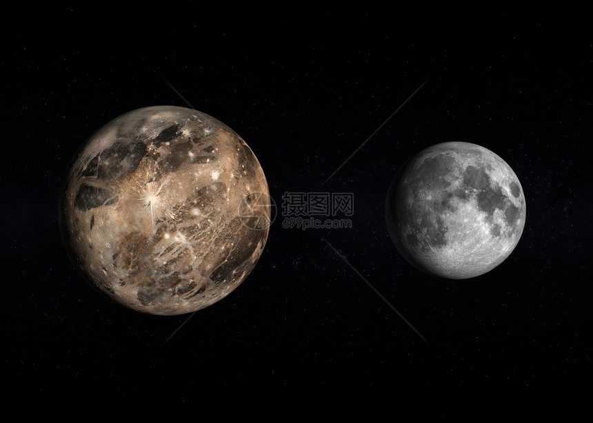 Ganymede 与月亮科学太阳系天文学教育渲染木星宇航员轨道图片