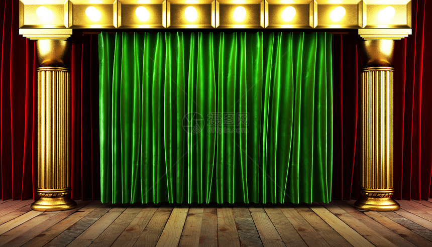 舞台上的绿布幕展示风格奖项装潢仪式展览奢华娱乐歌剧皇家图片