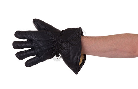 男人手戴黑皮手套的老旧黑皮手套纺织品个性手指皮革白色配饰照片黑色衣服成人背景图片