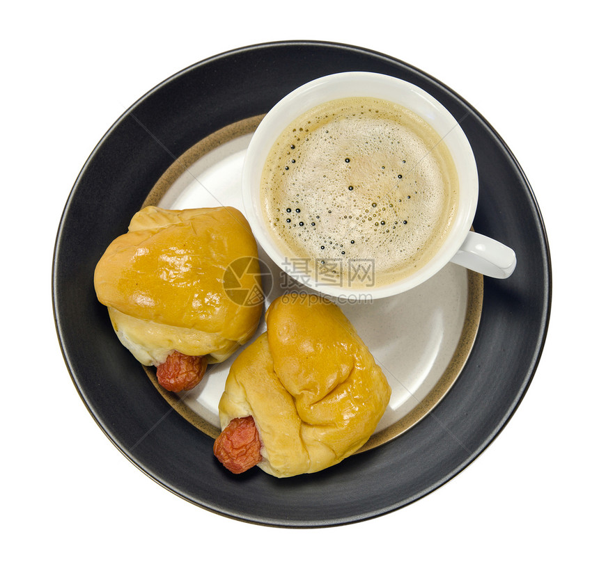 咖啡和面包棕色盘子早餐包子美食甜点杯子白色食物小吃图片