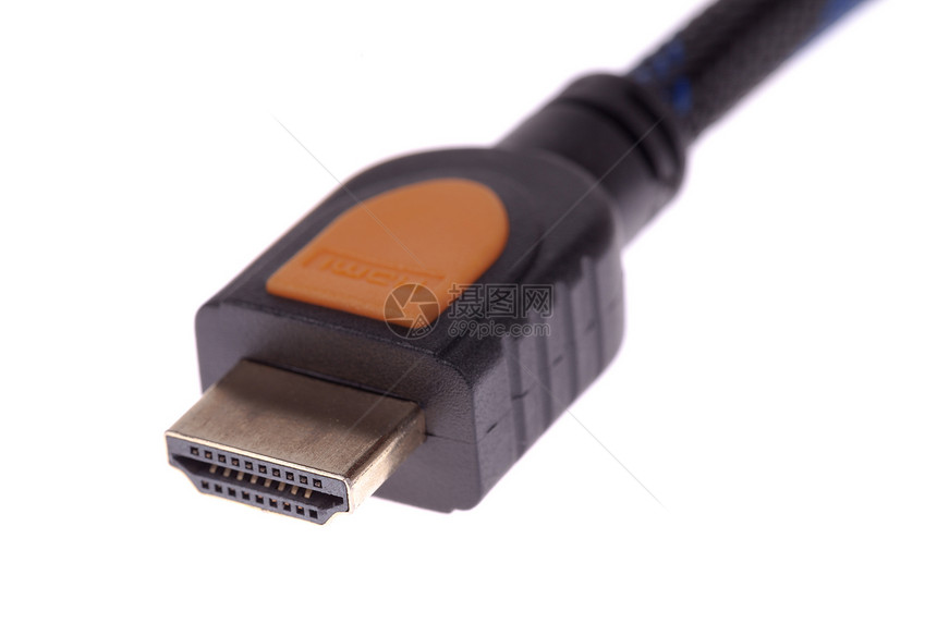 HDMI 白底隔绝的HDMI电缆电影界面蓝光插头电视金属蓝色安装创新视频图片