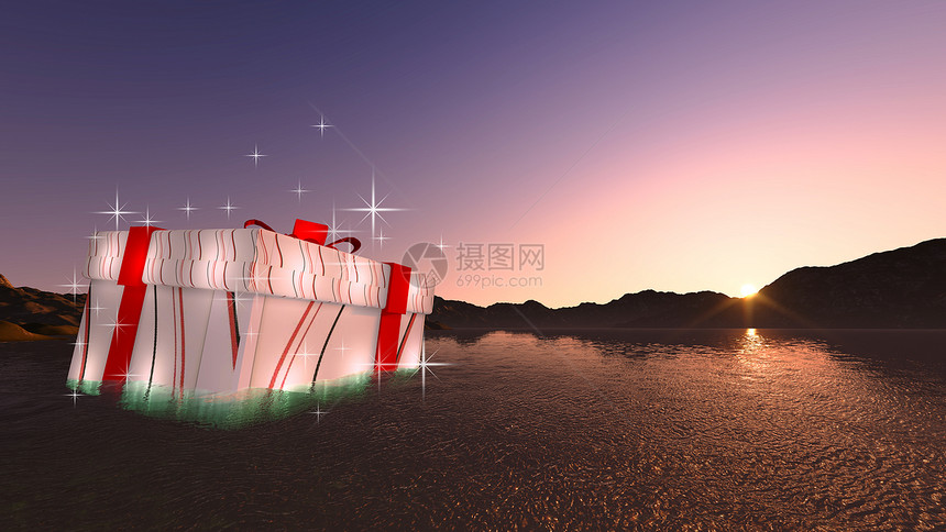 水上漂浮盒子日落旅行白色新年季节性水面红色蓝色展示图片