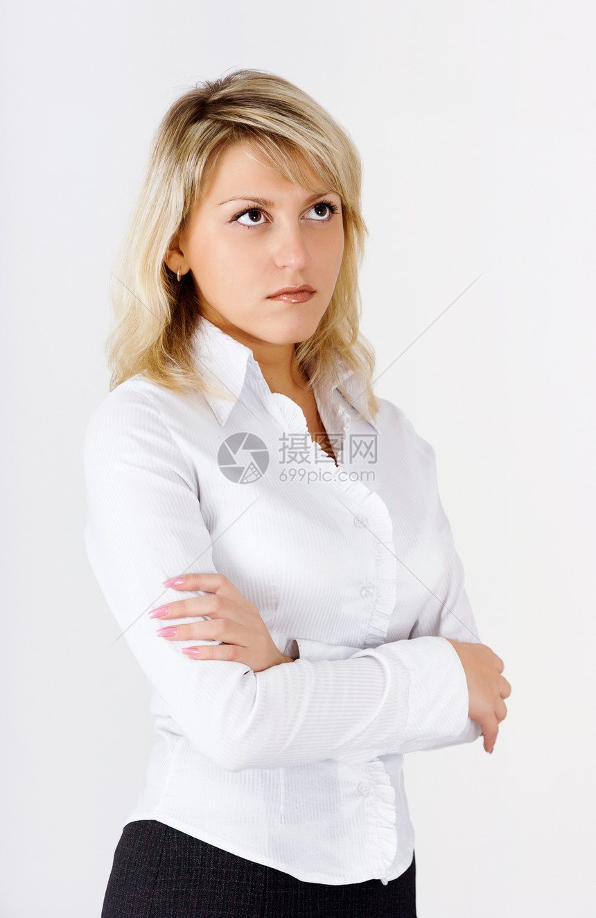 一个迷人金发美女的肖像工作室金发女郎女孩成人女性白色商业身体管理人员公司图片