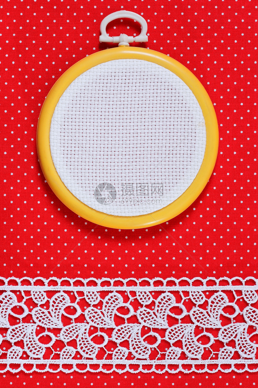 背景爱好红色棉布蕾丝缝纫纤维圆形织物手工工艺图片
