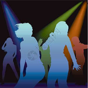 酒吧舞蹈素材舞蹈派对热情气质剪影蓝色俱乐部夜生活房子同胞舞蹈家韵律插画