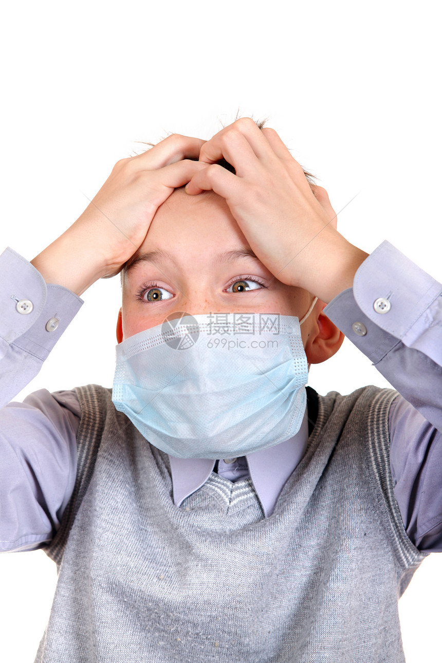流感面具病男寒意衬衫疾病青年童年口罩恐慌青少年工作室传染性图片