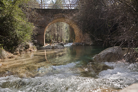 西班牙河埃雷里亚大桥通航流动水流电流河流风景自然景观背景图片