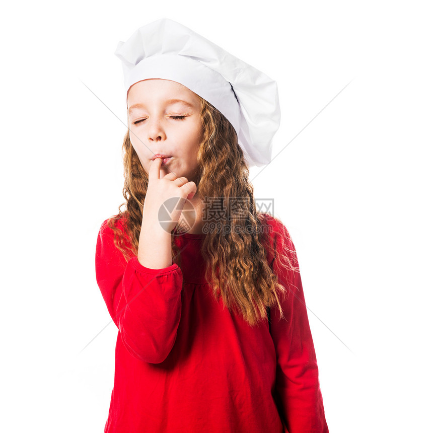 女厨师帽白色孩子们饮食喜悦乐趣帽子婴儿微笑幸福营养图片