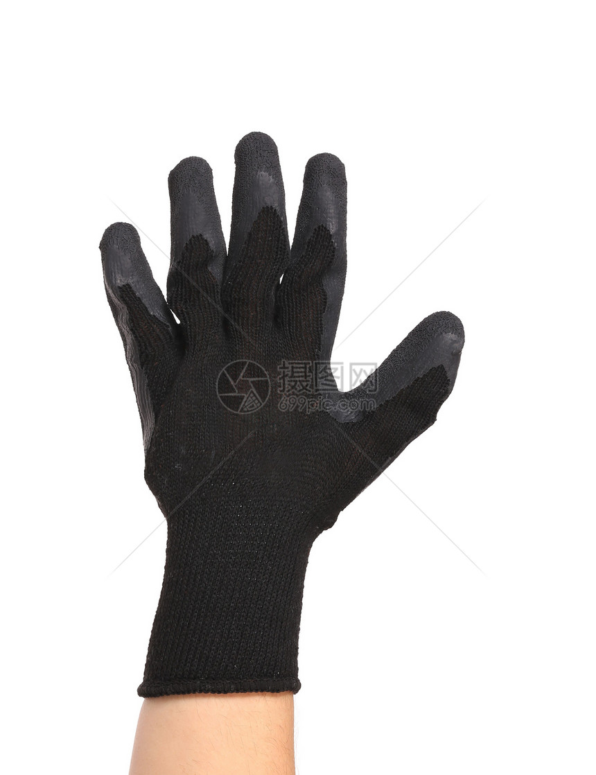 手戴手套显示有5个工具安全木匠齿轮橡皮工作涂层防御疙瘩袖口图片