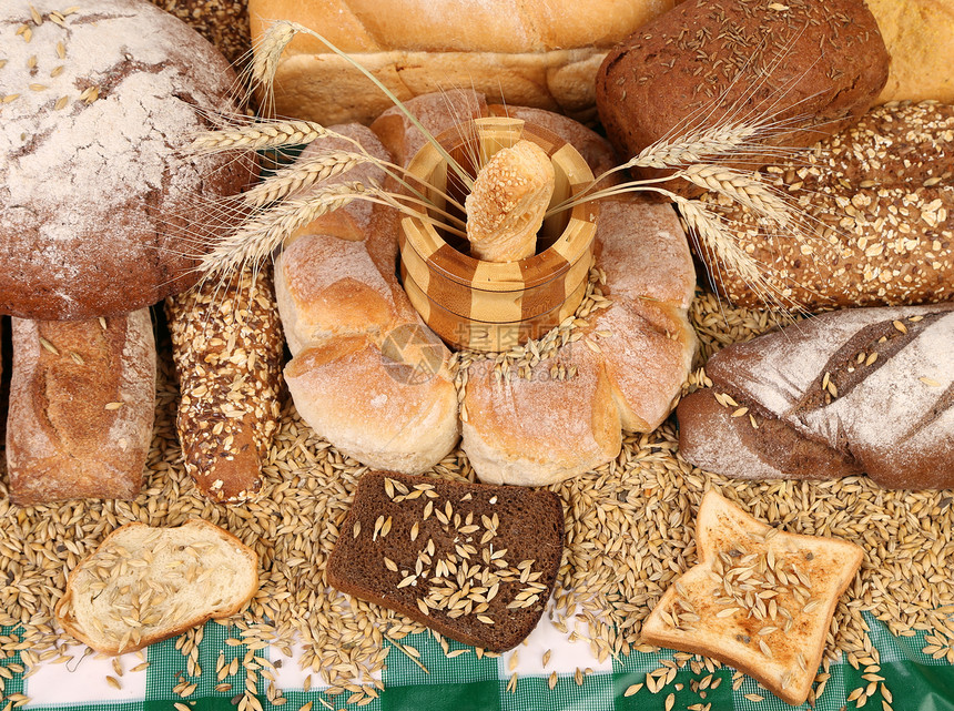 面包和小麦的构成美食面包师谷物作品木头面粉早餐糕点面团种子图片