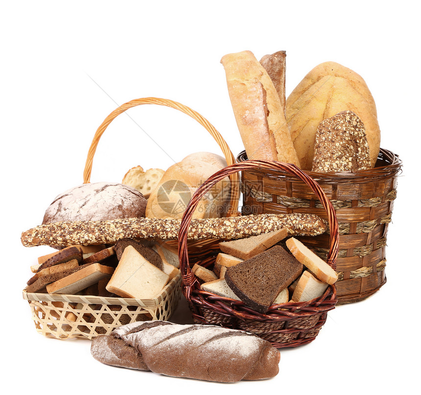 面包和篮子的构成粮食早餐面团大麦桌子厨房农业健康传统糕点图片