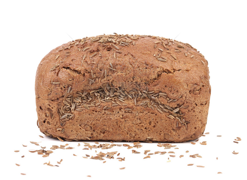 配有离家种子的黑麦面包食物工作室草本植物玉米饮食棕色宏观面包脆皮谷物图片