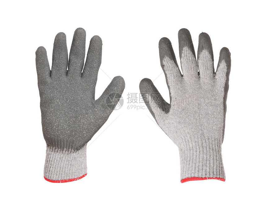 一对灰色橡胶手套棕榈花园工人橡皮材料敷料纺织品预防安全衣服图片