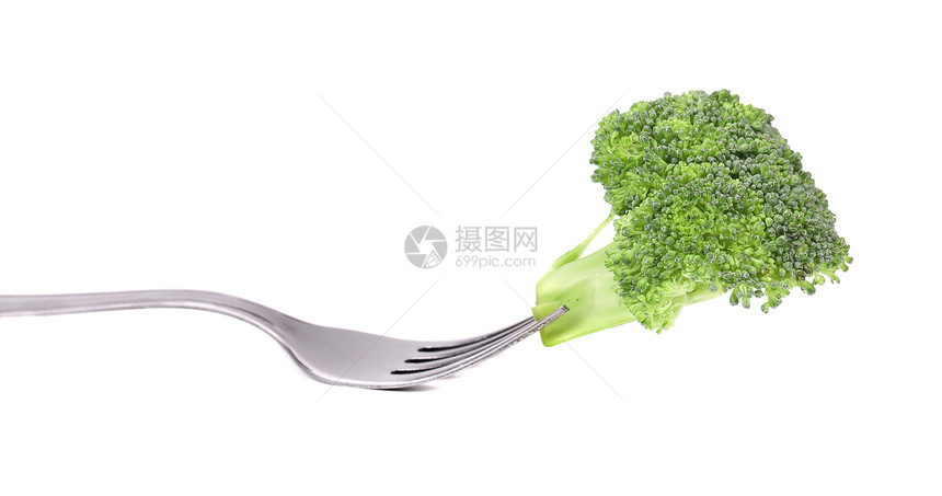 叉子上新鲜的花椰菜白色蔬菜小吃绿色食物美食饮食植物沙拉图片