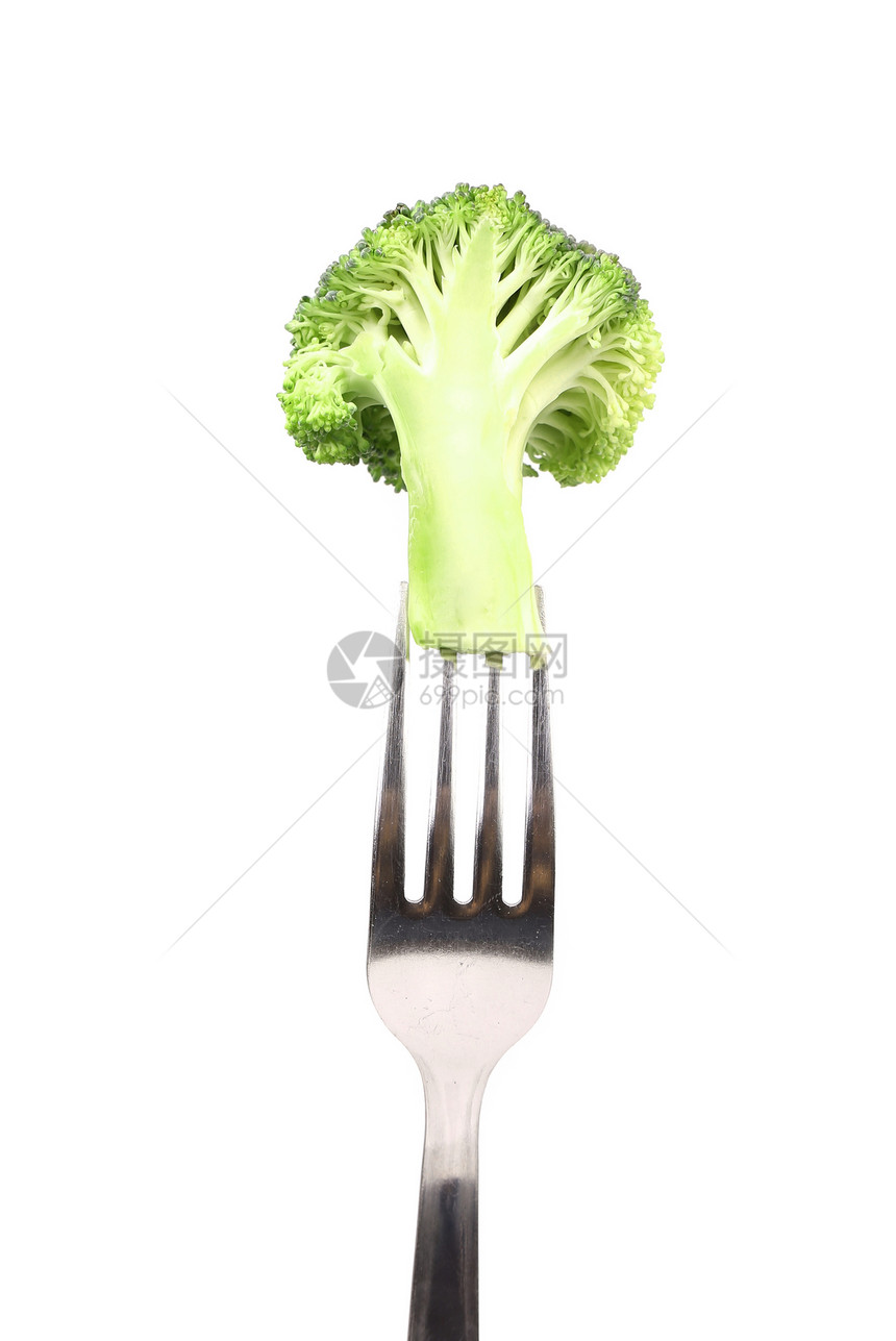 叉子上新鲜的花椰菜绿色食物蔬菜美食植物白色饮食小吃沙拉图片